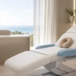 ¿Cuándo se puede dormir normal después de un injerto capilar? Sala de recuperación de Clínica Frontela Huelva con silla reclinada a 45 grados y almohada de viaje para el postoperatorio del trasplante capilar