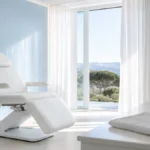 ¿Cuándo se puede usar gorra después de un injerto capilar? Sala de valoración premium en Clínica Frontela Huelva con gorra de algodón suave y paño limpio para el postoperatorio del trasplante capilar