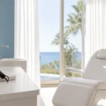 ¿Cuándo se puede usar secador de pelo después de un injerto capilar? Sala de valoración premium en Clínica Frontela Huelva con secador de pelo profesional sobre toalla blanca